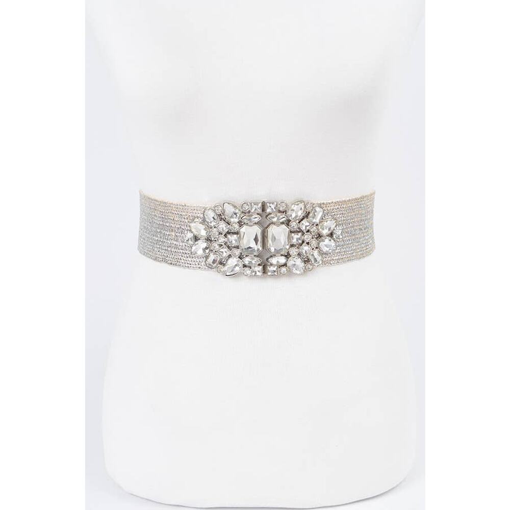 Multi Stone Metallic Straw Stretch Plus Size Belt